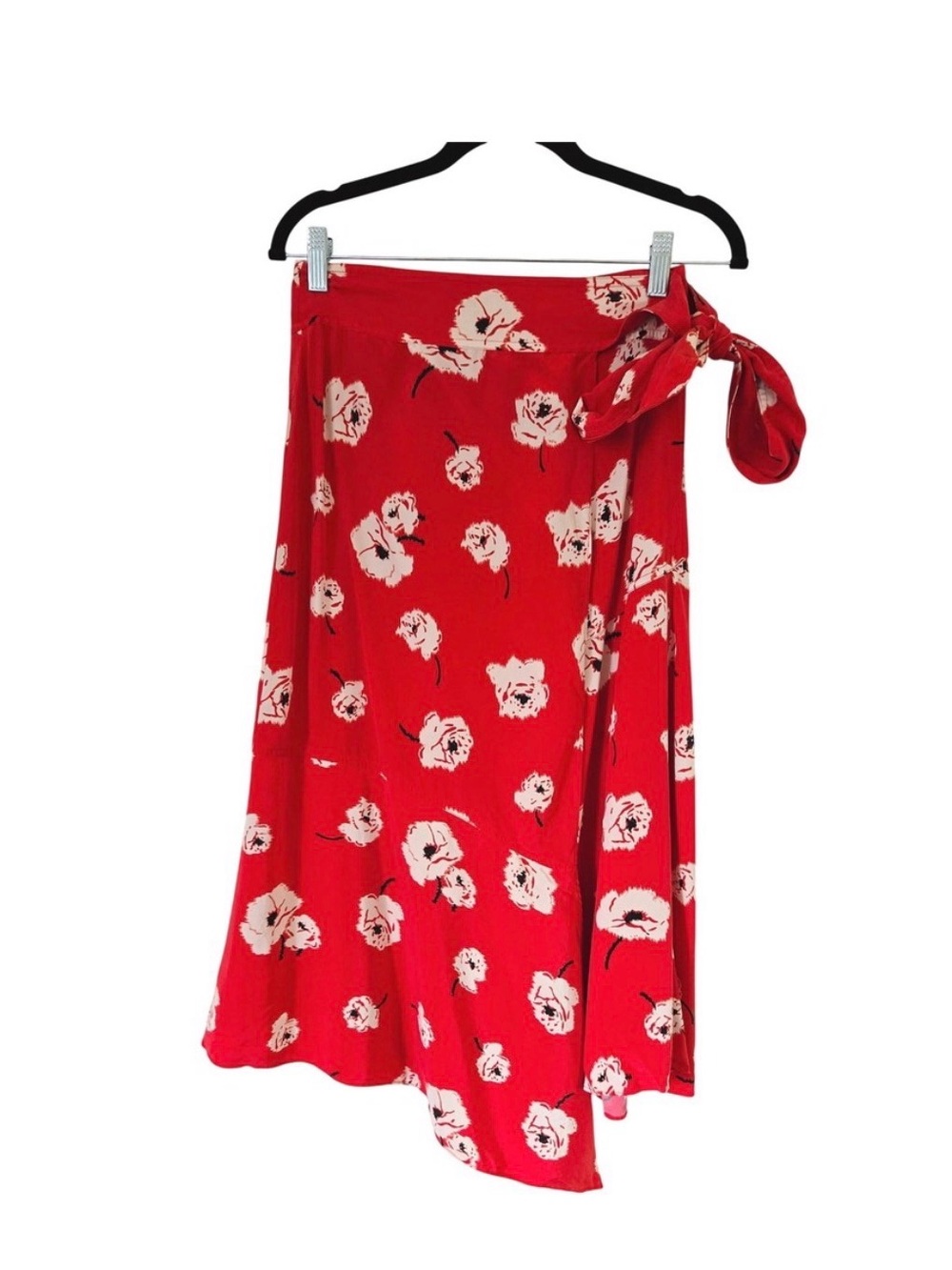 Derek Lam Red Floral Tie-Waist Midi Skirt